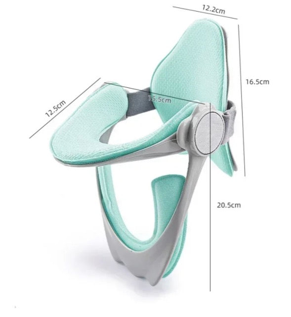 Dimension diagram of the Cradle: 20.5cm tall, 16.5cm arm, 12.2cm pad width, 12.5cm side pad, 15.5cm strap